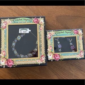 Michal Negrin vintage necklace and bracelet. Purple flowers